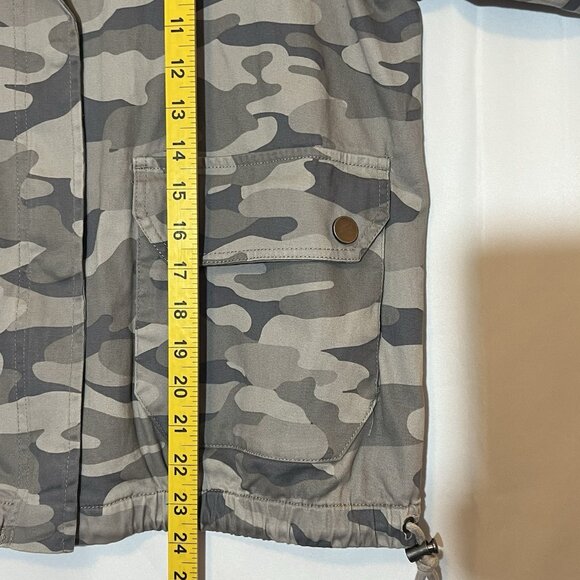 Democracy Camo Jacket Women's Small Size Gray Drawstring Bottom Zipper Cotton - Picture 5 of 11